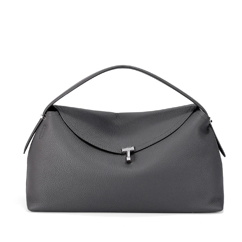 Textured Leather Shoulder Bag With Silver Hardware