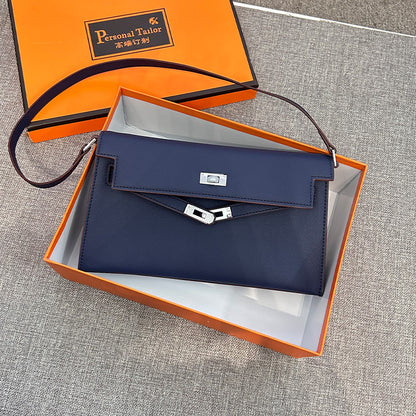 Élise Envelope Shoulder Bag in midnight blue with silver hardware