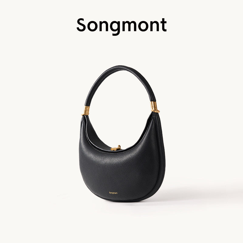 Aria Leather Crescent Bag in black, three-quarter view