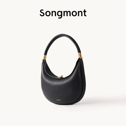 Aria Leather Crescent Bag in black, three-quarter view