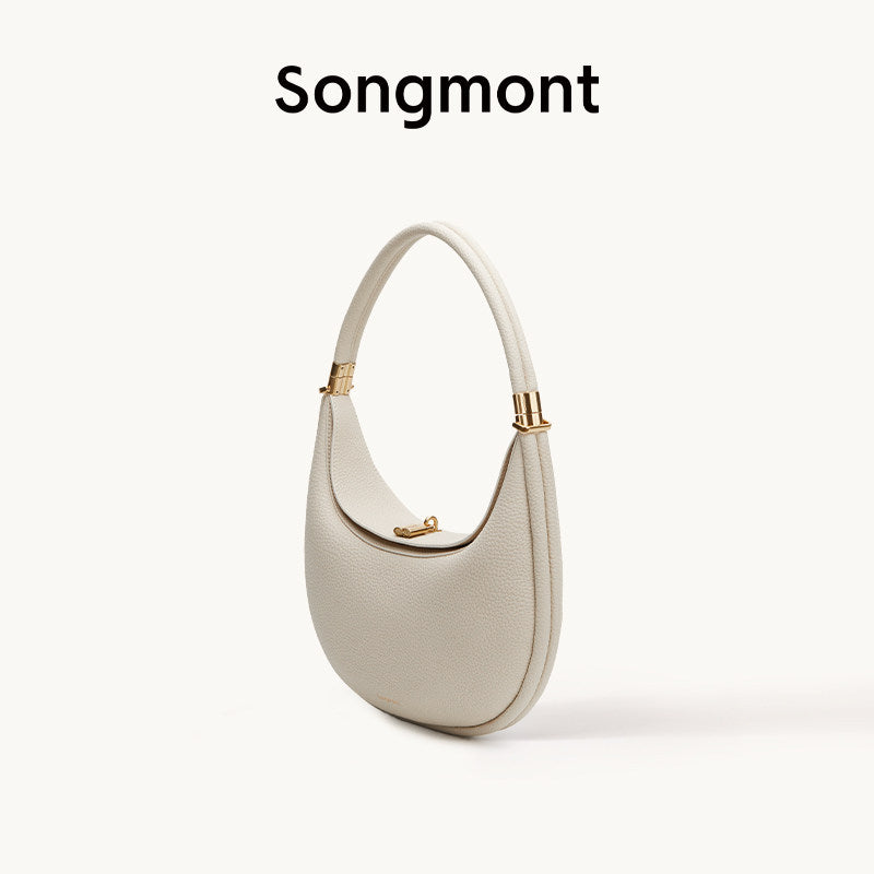 Aria Leather Crescent Bag in cream, side view
