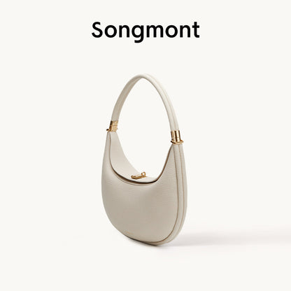 Aria Leather Crescent Bag in cream, side view