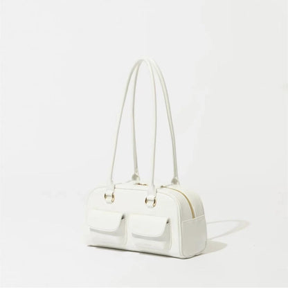 Romy Glossy Pocket Bag in white, front view
