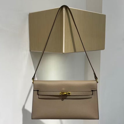 Élise Envelope Shoulder Bag in khaki with gold hardware