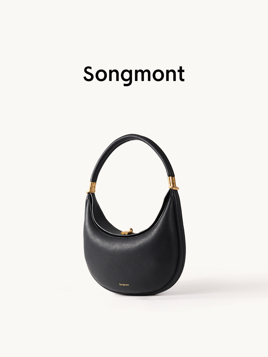 Aria Leather Crescent Bag in black, front view