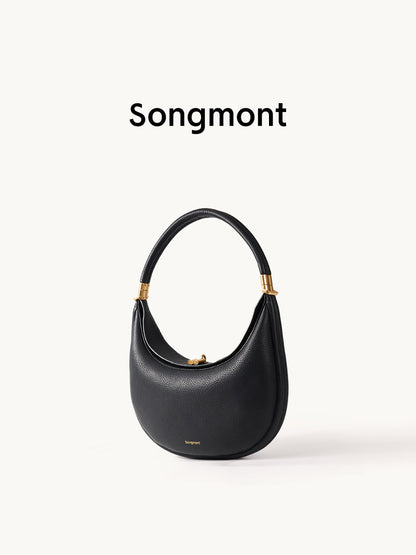 Aria Leather Crescent Bag in black, front view