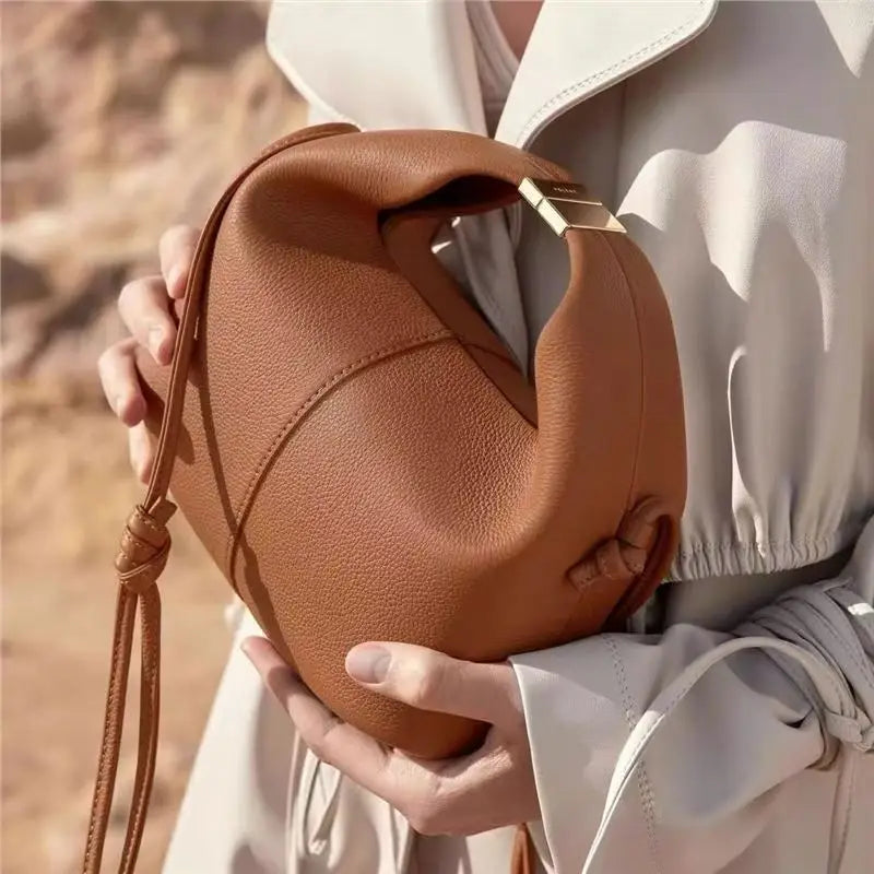 Leather Lunch Bag With Gold-Tone Closure