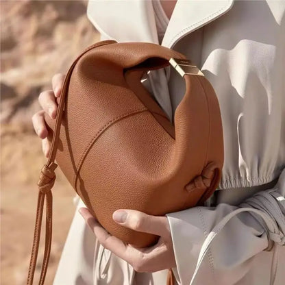 Leather Lunch Bag With Gold-Tone Closure