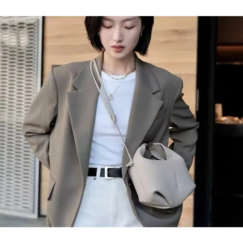 Leather Lunch Bag With Gold-Tone Closure