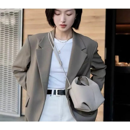 Leather Lunch Bag With Gold-Tone Closure