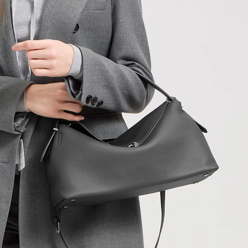 Textured Leather Shoulder Bag With Silver Hardware