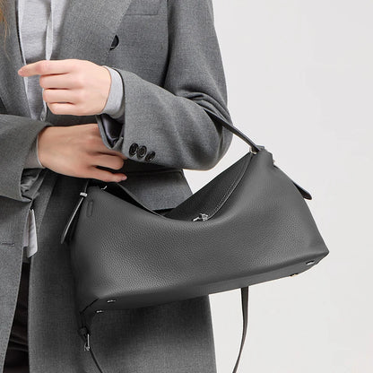 Textured Leather Shoulder Bag With Silver Hardware