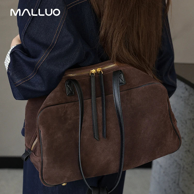 Soft Suede Leather Shoulder Bag - Women's Luxury Designer Handbag