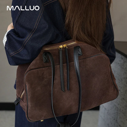 Soft Suede Leather Shoulder Bag - Women's Luxury Designer Handbag