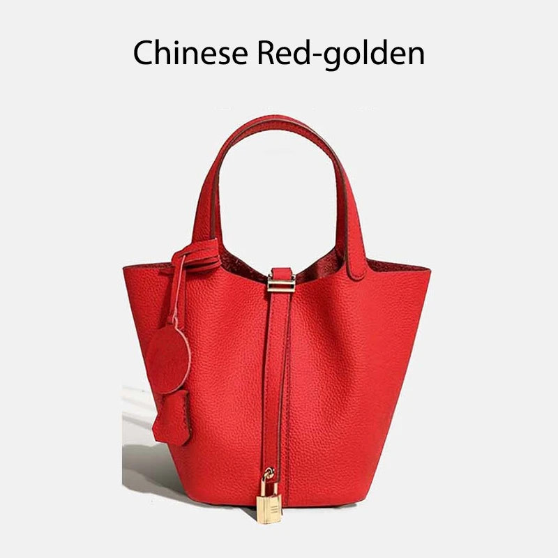 Luxury Leather Bucket Bag - Designer Tote Handbag for Women
