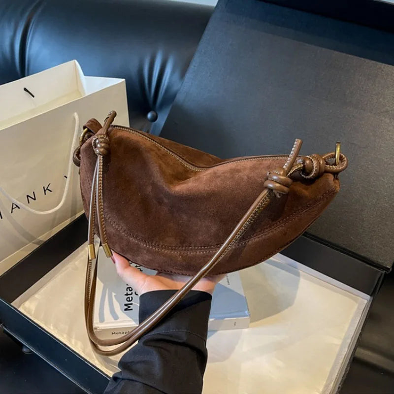 Women's Faux Suede Crossbody Bag - Trendy Shoulder Dumpling Bag