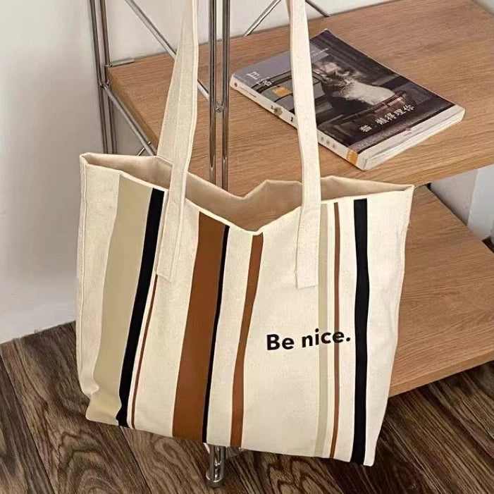 Simple Line One Shoulder Canvas Bag Korean Edition Leisure Art Student Shopping Bag Commuter Computer Handbag