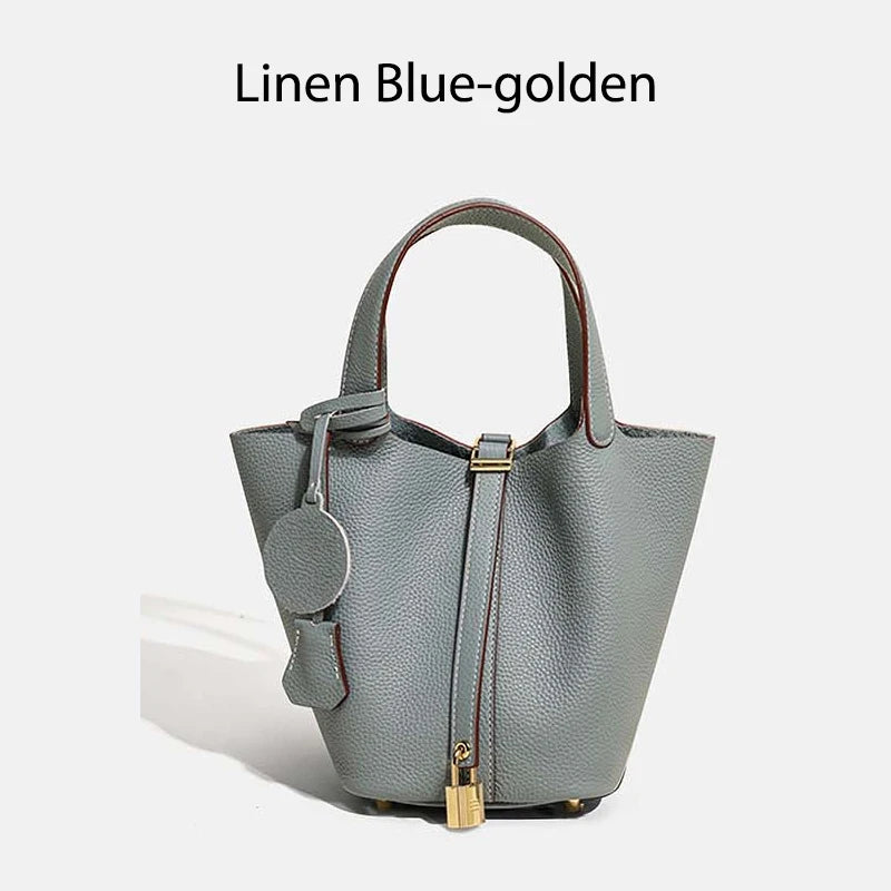 Luxury Leather Bucket Bag - Designer Tote Handbag for Women
