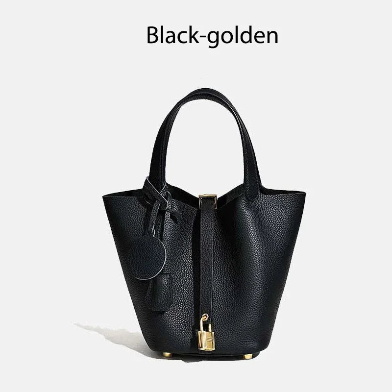 Luxury Leather Bucket Bag - Designer Tote Handbag for Women