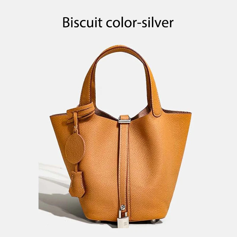 Luxury Leather Bucket Bag - Designer Tote Handbag for Women