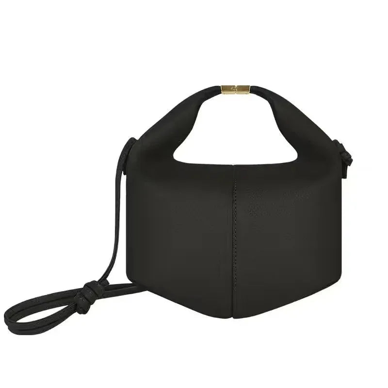 Leather Lunch Bag With Gold-Tone Closure