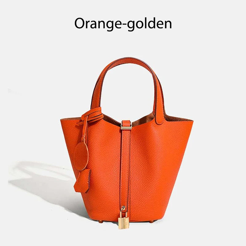Luxury Leather Bucket Bag - Designer Tote Handbag for Women