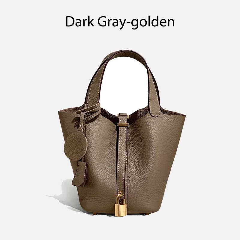 Luxury Leather Bucket Bag - Designer Tote Handbag for Women