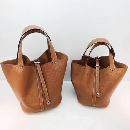 Luxury Leather Bucket Bag - Designer Tote Handbag for Women