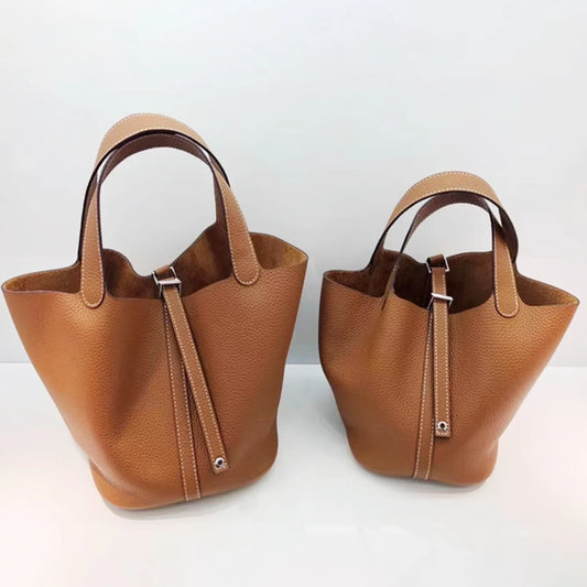 Luxury Leather Bucket Bag - Designer Tote Handbag for Women