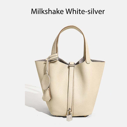 Luxury Leather Bucket Bag - Designer Tote Handbag for Women