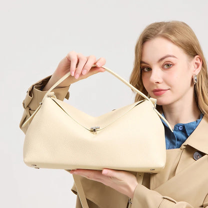 Textured Leather Shoulder Bag With Silver Hardware