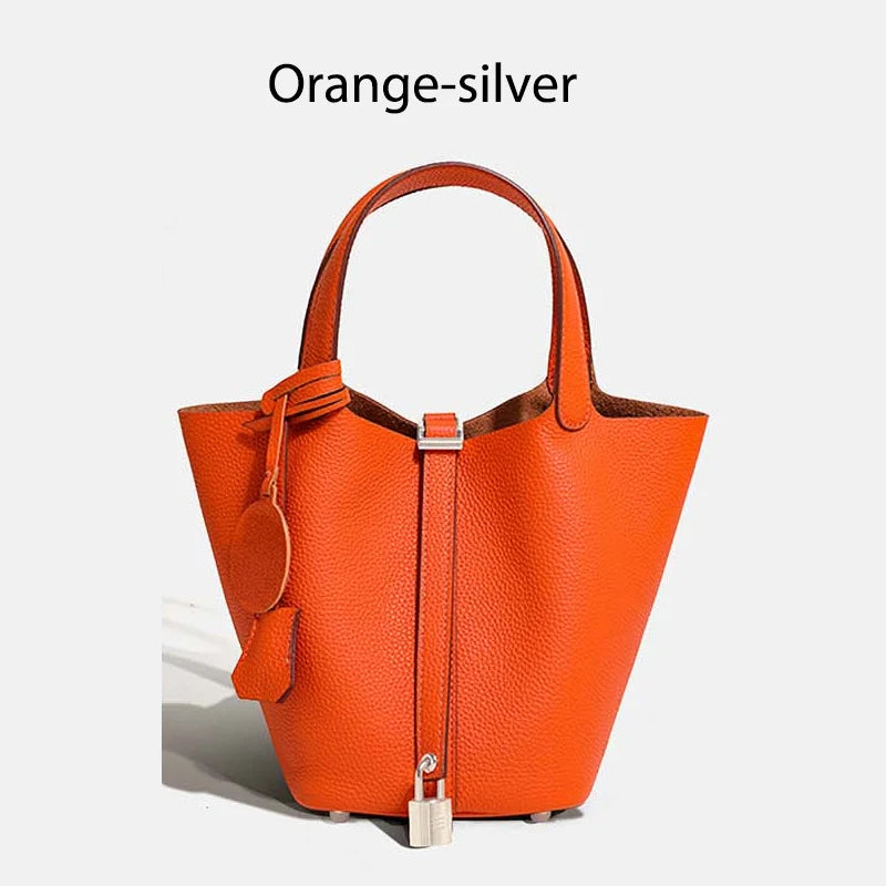 Luxury Leather Bucket Bag - Designer Tote Handbag for Women