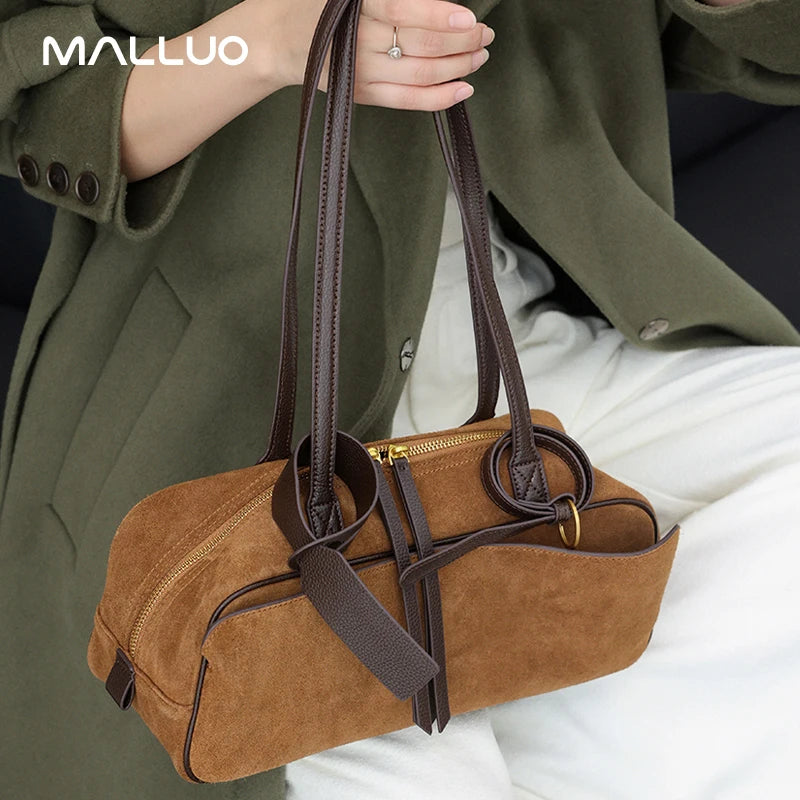 Soft Suede Leather Shoulder Bag - Women's Luxury Designer Handbag