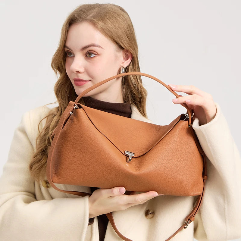 Textured Leather Shoulder Bag With Silver Hardware