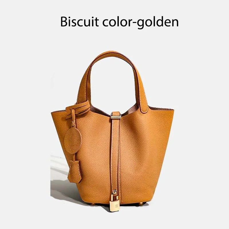 Luxury Leather Bucket Bag - Designer Tote Handbag for Women