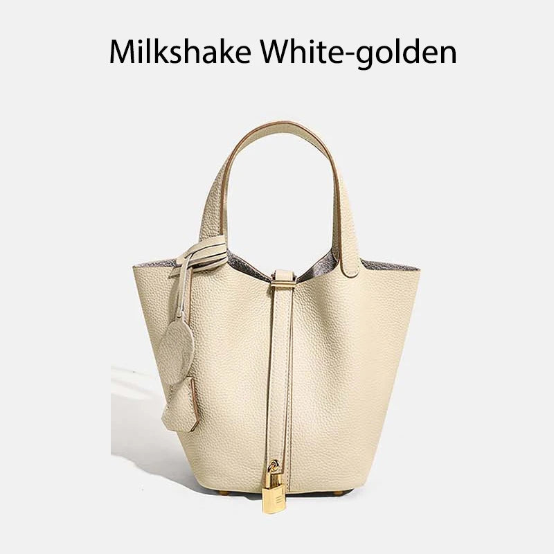 Luxury Leather Bucket Bag - Designer Tote Handbag for Women
