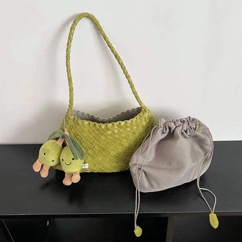 Women's Hand-Woven Basket Bag - Casual Vacation Shoulder Tote