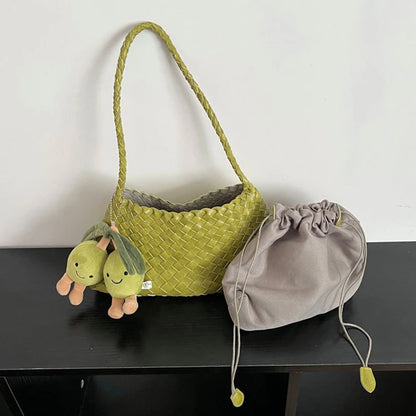 Women's Hand-Woven Basket Bag - Casual Vacation Shoulder Tote