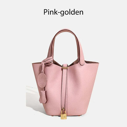 Luxury Leather Bucket Bag - Designer Tote Handbag for Women
