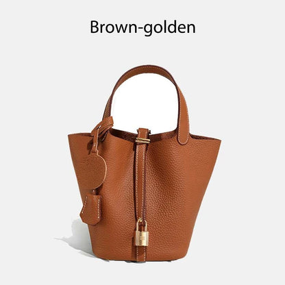 Luxury Leather Bucket Bag - Designer Tote Handbag for Women