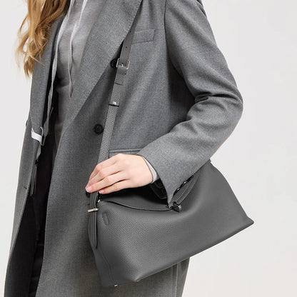 Textured Leather Shoulder Bag With Silver Hardware