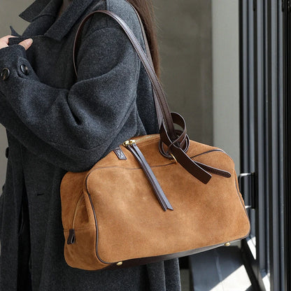 Women's Suede Leather Tote | Designer Cowhide Handbag Fall Winter