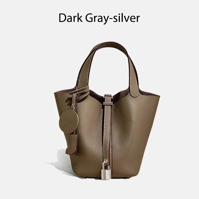 Luxury Leather Bucket Bag - Designer Tote Handbag for Women