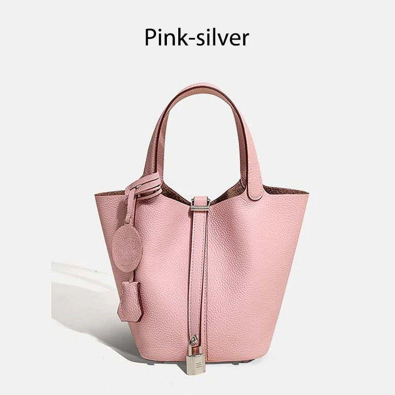 Luxury Leather Bucket Bag - Designer Tote Handbag for Women
