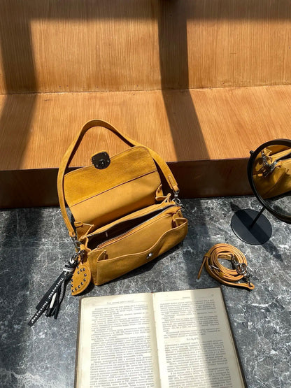 Contemporary Brown Suede Leather Crossbody Bag with Studs