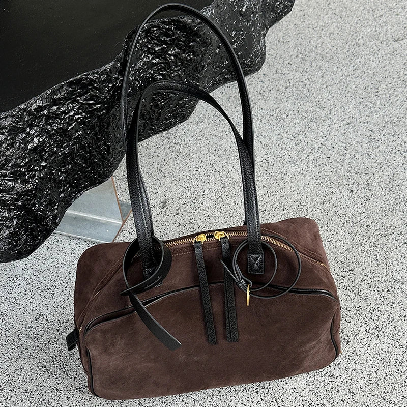 Women's Suede Leather Tote | Designer Cowhide Handbag Fall Winter