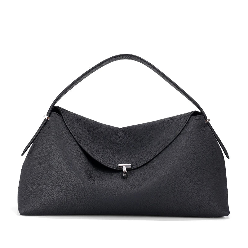 Textured Leather Shoulder Bag With Silver Hardware