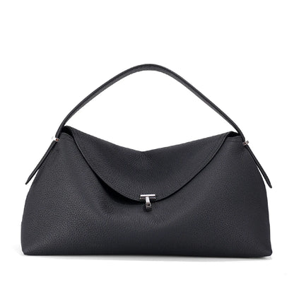 Textured Leather Shoulder Bag With Silver Hardware