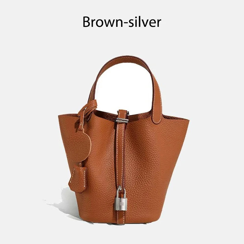 Luxury Leather Bucket Bag - Designer Tote Handbag for Women