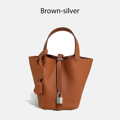 Luxury Leather Bucket Bag - Designer Tote Handbag for Women